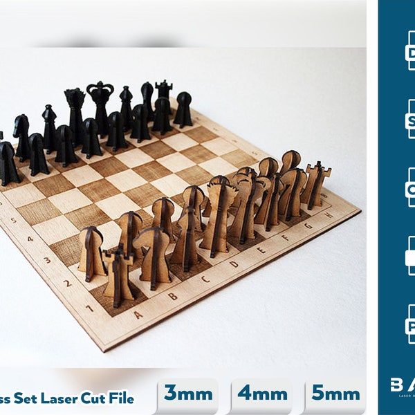 Laser cut Chess Set, CNC Chess svg, Chess cnc, Chess dxf, educational game, Sport games, kids toy, cnc cut, wooden, Glowforge Cut File