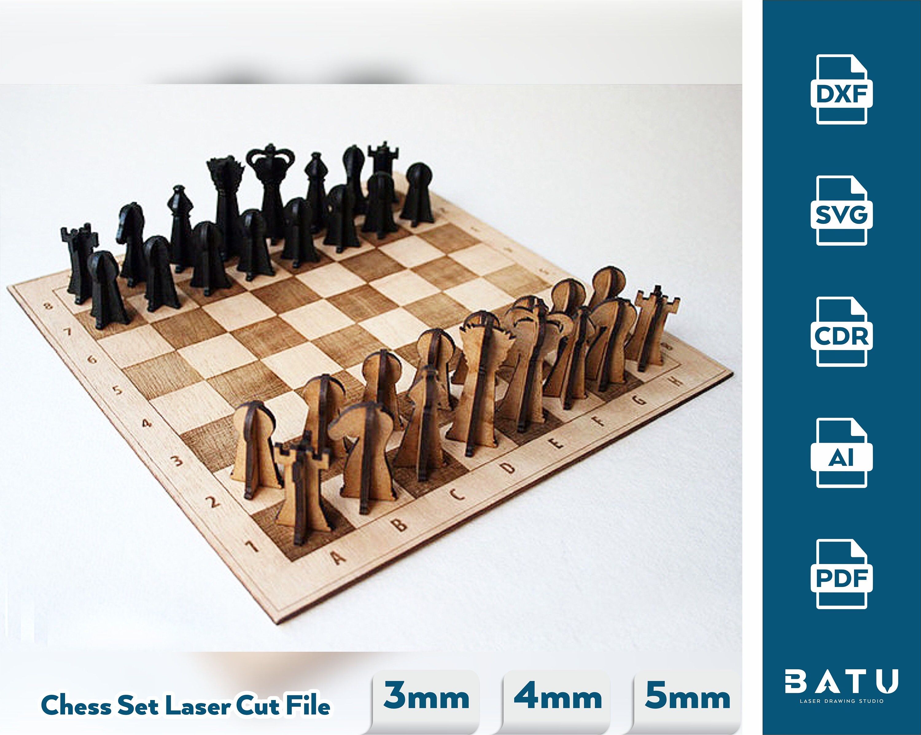 Laser Cut Chess Set CNC Chess Svg Chess Cnc Chess Dxf Educational 