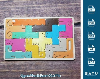 Laser Cut Animal Puzzle, Kids Jigsaw (svg, dxf, pdf, ai)