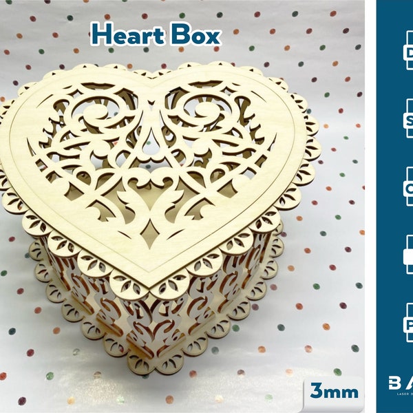 Wooden Heart shaped Jewelry laser cut Box template Wedding Love story vector model Jewelry box cut file Digital Download