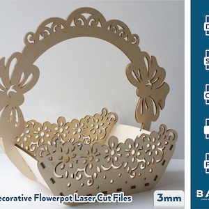 装飾フラワーバスケット レーザーカット木製イースターバスケット レーザーカットエッグボウル SVG ファイル CNC テンプレート レーザーカット クリスマスギフト | SVG、DXF