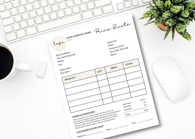 Editable Receipt Template, Estimate and Invoice Template, Paid in Full