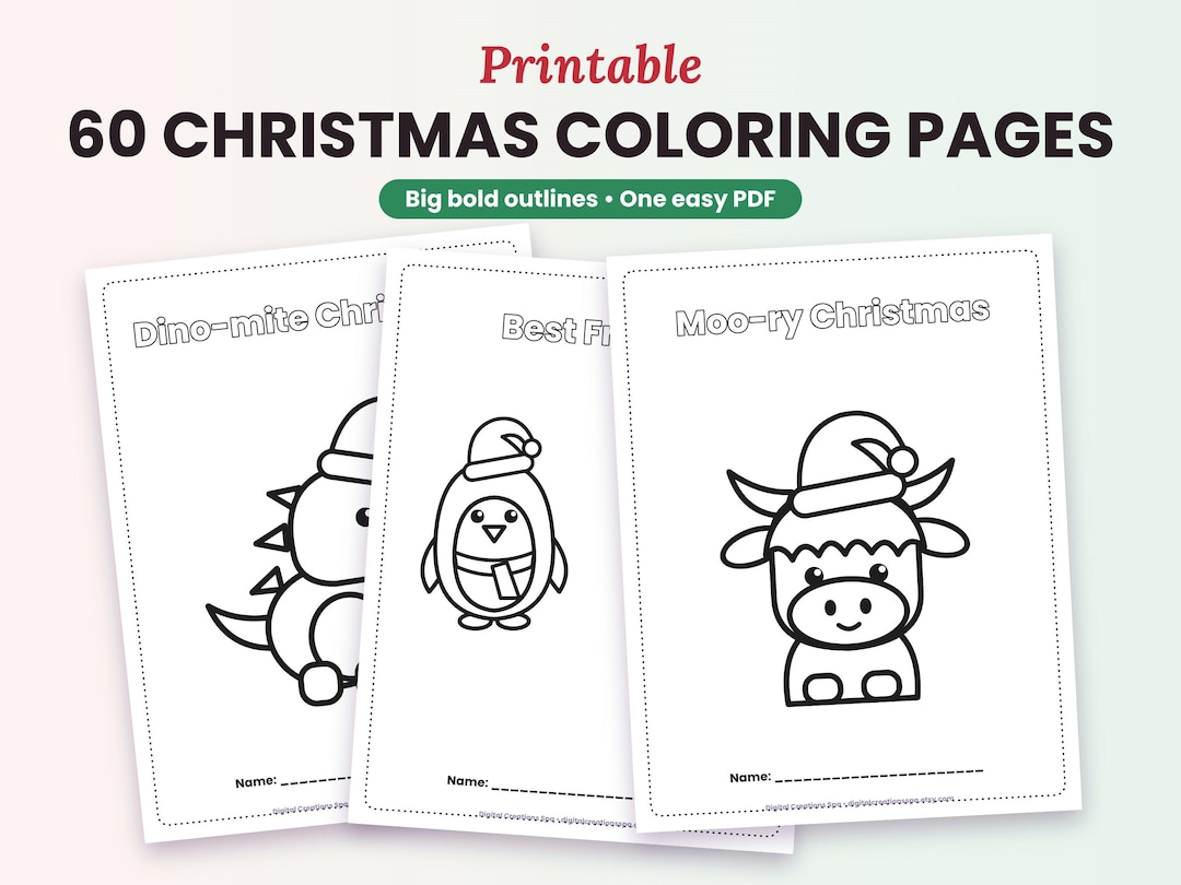 60 Christmas Coloring Pages for Kids, Big Bold Outlines (PDF) - Etsy