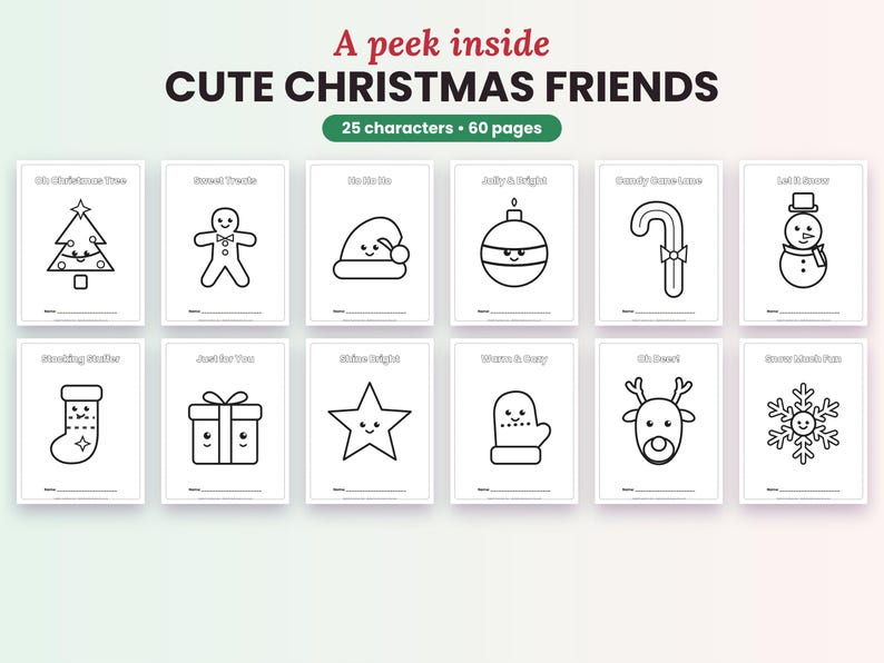 60 Christmas Coloring Pages for Kids, Big Bold Outlines (PDF) - Etsy