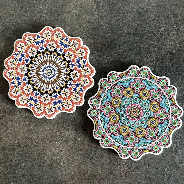 Sous tasse marocain traditionnel en céramique , sous-verres marocains géométrique style zalij Marocain en céramique