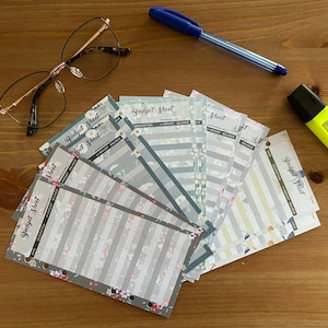 Lot de 12 Budget planners/ Fiches budget format A6 pour enveloppes budget avec motifs fleurie de 6 couleurs différentes pour le suivi Budget