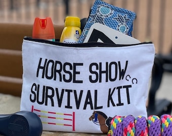 HORSE SHOW Survival Kit Zipper Pouch | Makeup Cosmetic Accessories Bag | Equestrian GIFT Idea Horseback Rider | Funny Present Free Shipping