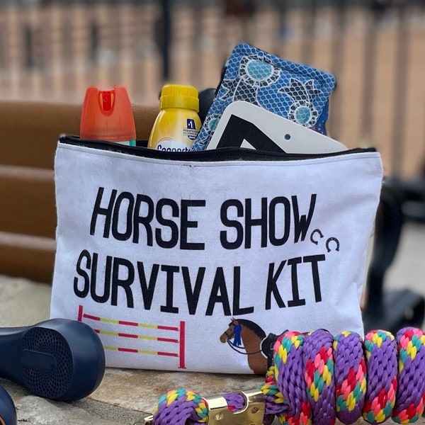 HORSE SHOW Survival Kit Zipper Pouch | Makeup Cosmetic Accessories Bag | Equestrian GIFT Idea Horseback Rider | Funny Present Free Shipping