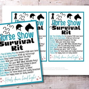 Horse Show Day Survival Kit Printable | Equestrian Competition Gift Tags, Horse Rider Show Essentials Card | Instant Download PDF Prize Idea