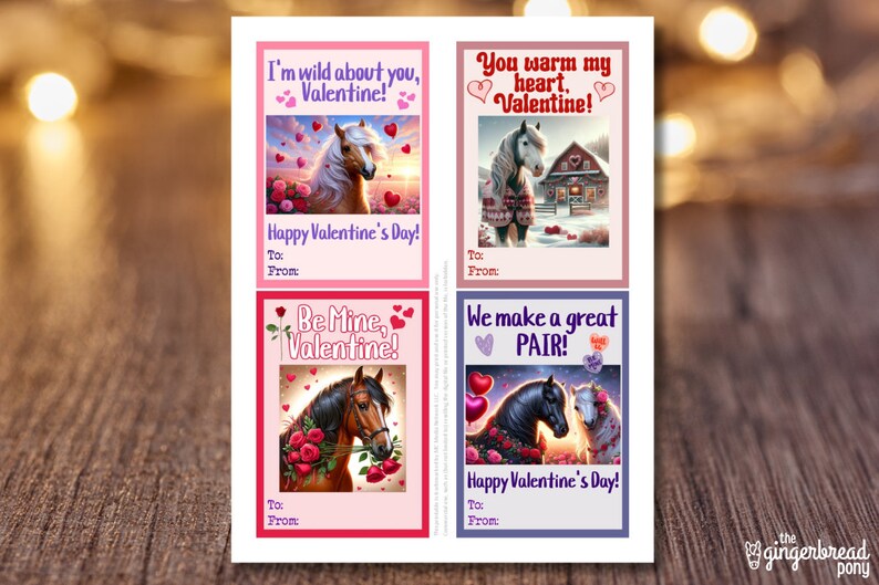 Printable Valentine Themed Horse CARDS Easy Class Valentine Set ...
