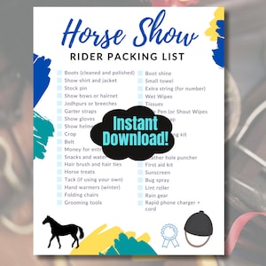 HORSE SHOW Packing Checklist Printable | Equestrian Competition Essentials | What to Pack | Instant Digital Download PDF