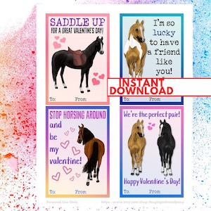 CARTES SAINT-VALENTIN CHEVAL | Ensemble pour la Saint-Valentin Easy Class | Saint-Valentin équestre | Jeu de cartes poney arc-en-ciel imprimable à téléchargement immédiat