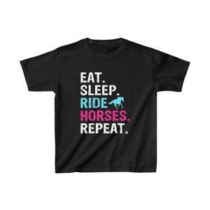 Eat Sleep RIDE HORSES Repeat Horse YOUTH T Shirt | Pony Themed Short Sleeve Tee for Kids | Fun Equestrian Gift Idea | Free Shipping!