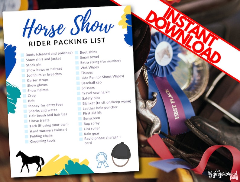 HORSE SHOW Packing Checklist Printable Equestrian Competition