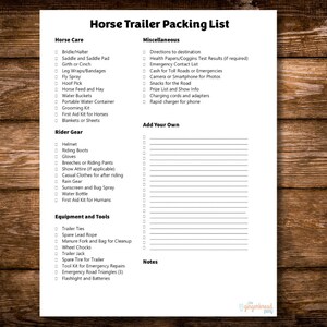 Printable HORSE TRAILER Packing List Checklist | Equestrian Essentials ...