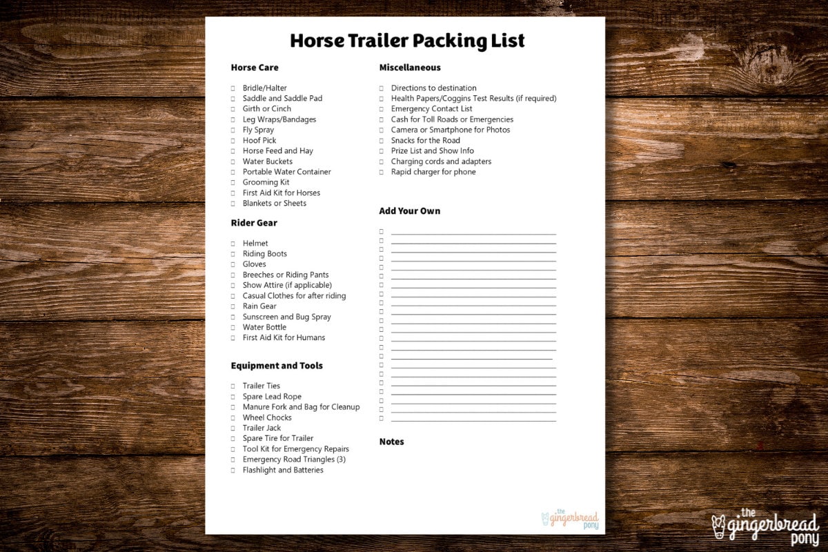 Printable HORSE TRAILER Packing List Checklist | Equestrian Essentials Horse Show | What to Pack ...