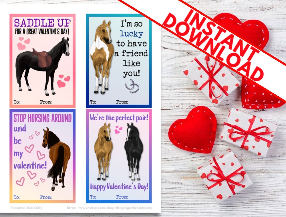 HORSE VALENTINES CARDS | Easy Class Valentine Set | Equestrian ...