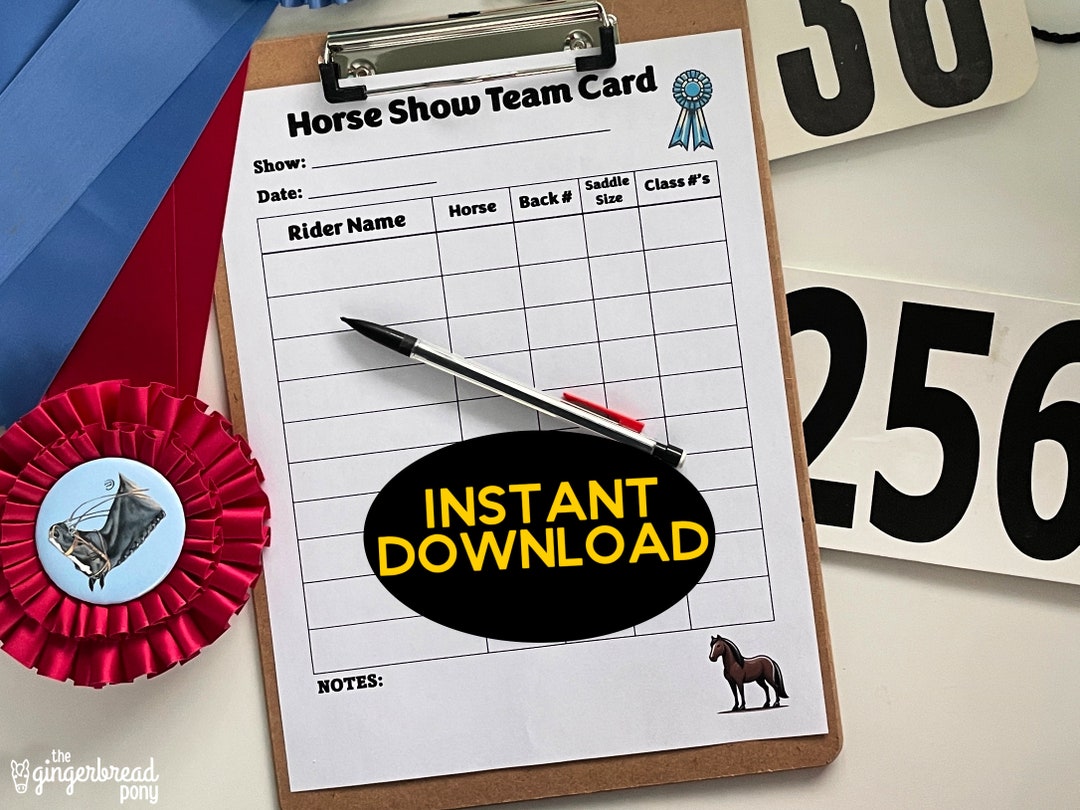 Printable HORSE SHOW Team Card Form Checklist | Equestrian Essentials ...
