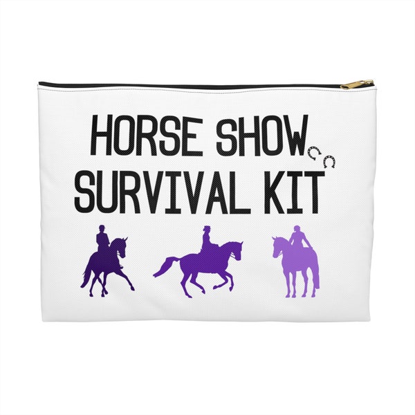 DRESSAGE HORSE SHOW Survival Kit Zipper Pouch | Makeup Cosmetic Accessories Bag | Equestrian Gift Idea Horseback Rider Present Free Shipping