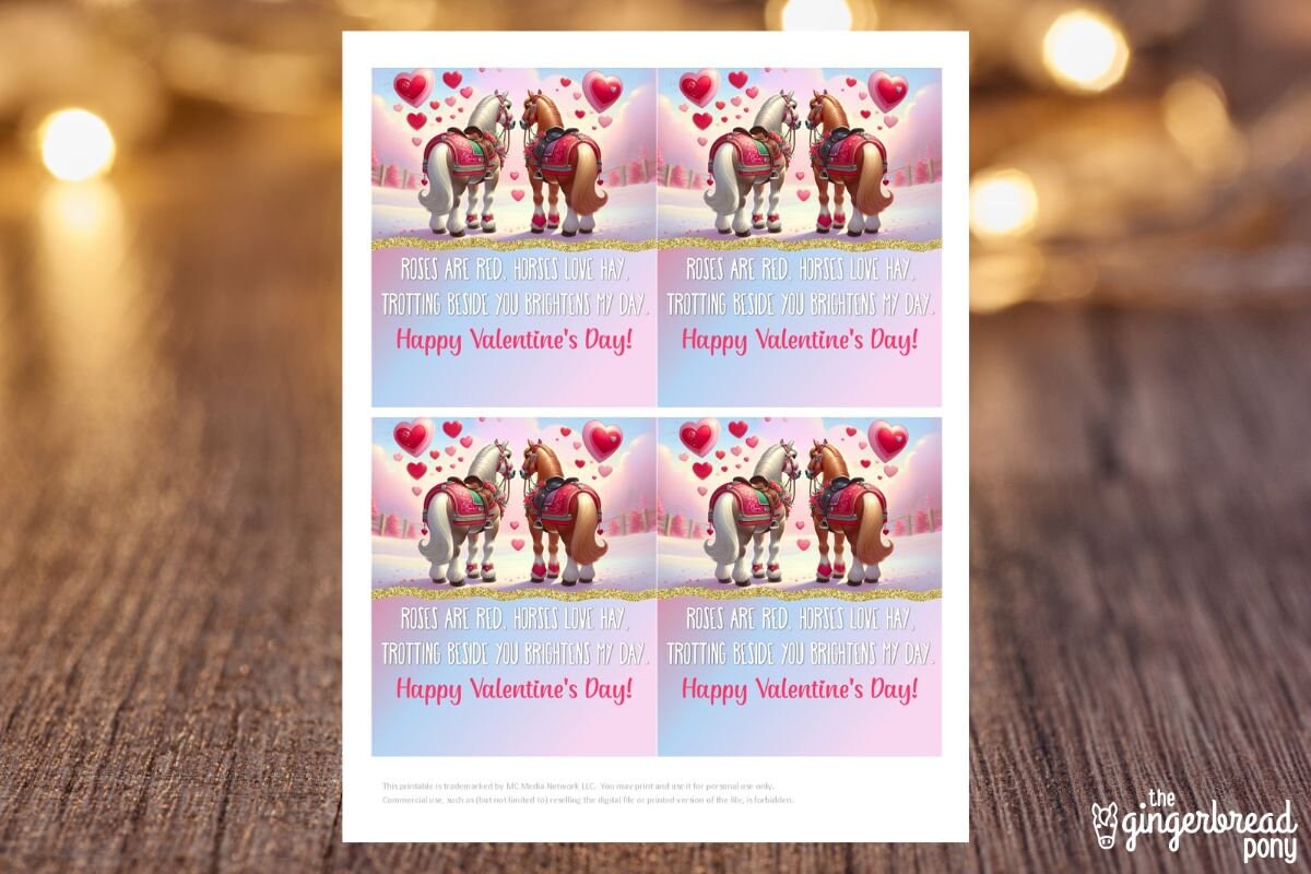 HORSE Themed Valentine Printable CARDS Roses Are Red Easy Class ...