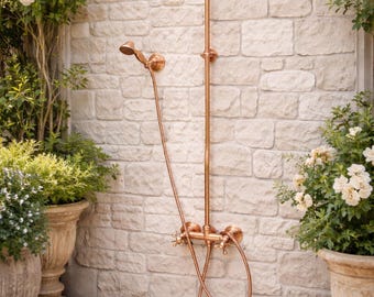 Unlacquered brass shower system, vintage shower system, shower head, and handheld shower system Vintage shower column for the bathroom