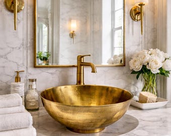 Hammered solid brass sink, unlacquered,Handcrafted sink in unlacquered brass, brass countertop sink