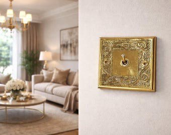 Vintage Gold Metal Switch Plate | Engraved Ornate Decorative Light Switch Panel | Classic Wall Hardware Accent