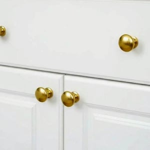 Vintage unlacquered brass furniture knob | Solid raw brass round drawer knob | Luxury furniture hardware, sold in sets