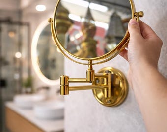 Luxury Brass Wall Mirror for Bathroom Vanity | Round Gold Makeup Shaving Mirror | Stylish Home Decor