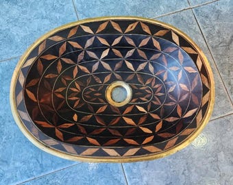 Moroccan brass basin – Solid brass and resin countertop basin – Handcrafted sink – Luxury bathroom