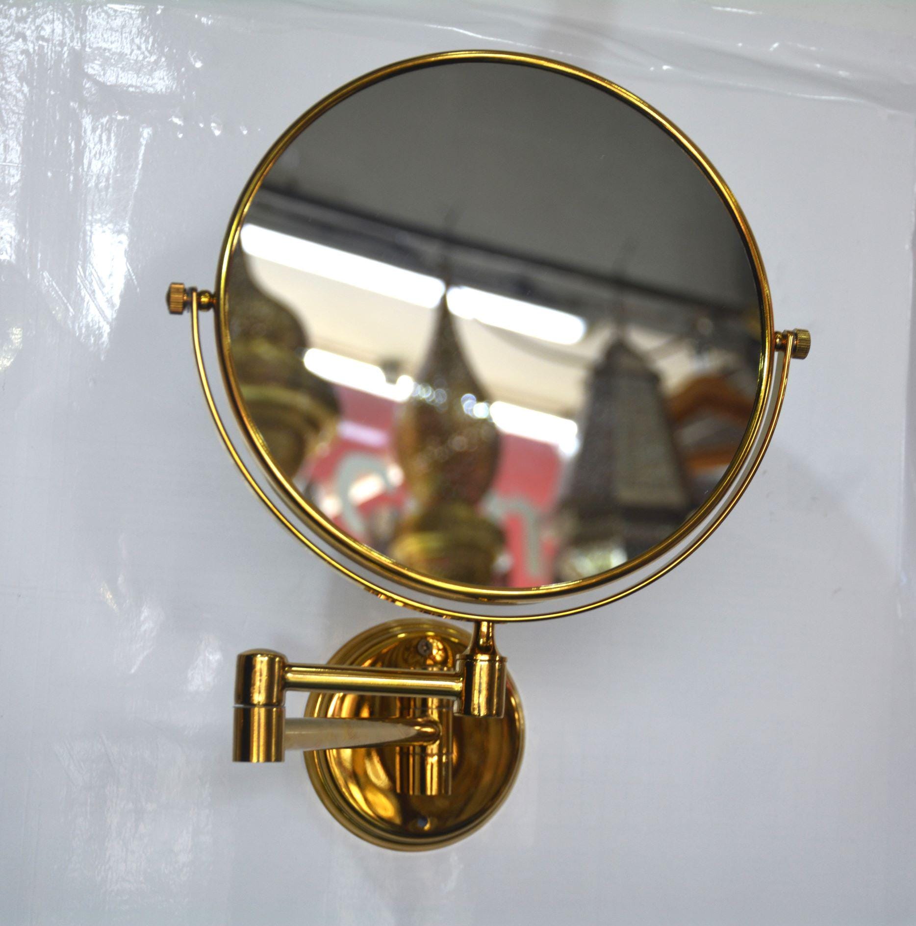 Wall-mounted magnifying make-up mirror x 3 ,wall-mounted make-up mirror in gold brass.