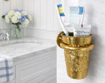 Toothbrush holder, wall-mounted solid brass toothbrush holder – vintage toothpaste holder – luxury bathroom accessory