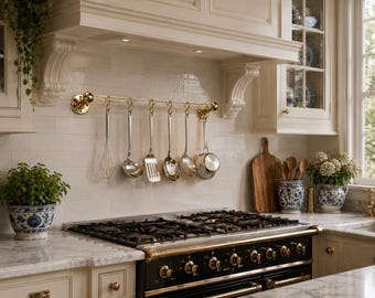 Elegante portautensili da parete in acrilico e ottone massiccio con ganci mobili, stile antico da cucina, accessori da cucina in ottone