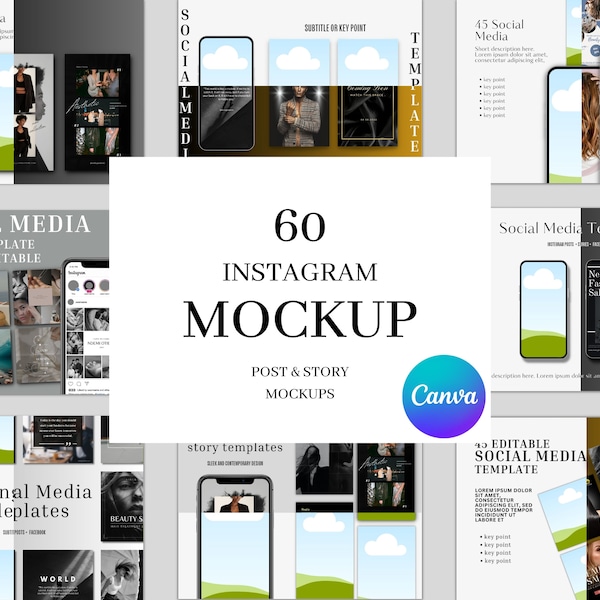 Instagram Mockup Templates | Digital Product Mockups | Etsy Listing Mockup template | Social Media mock ups - Phone Mockups | Canva Mockup