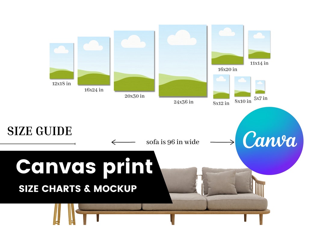 Canvas Print Size Smart Mockup, Editable Canvas Size Guide Mockup, Art ...