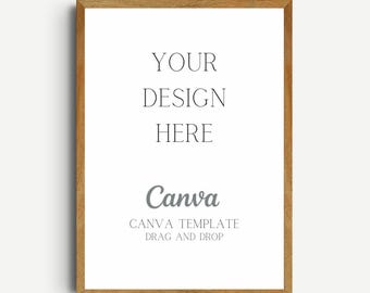 DIN A Frame Mockup Template: Vertical Thin Wood Frame (Canva)
