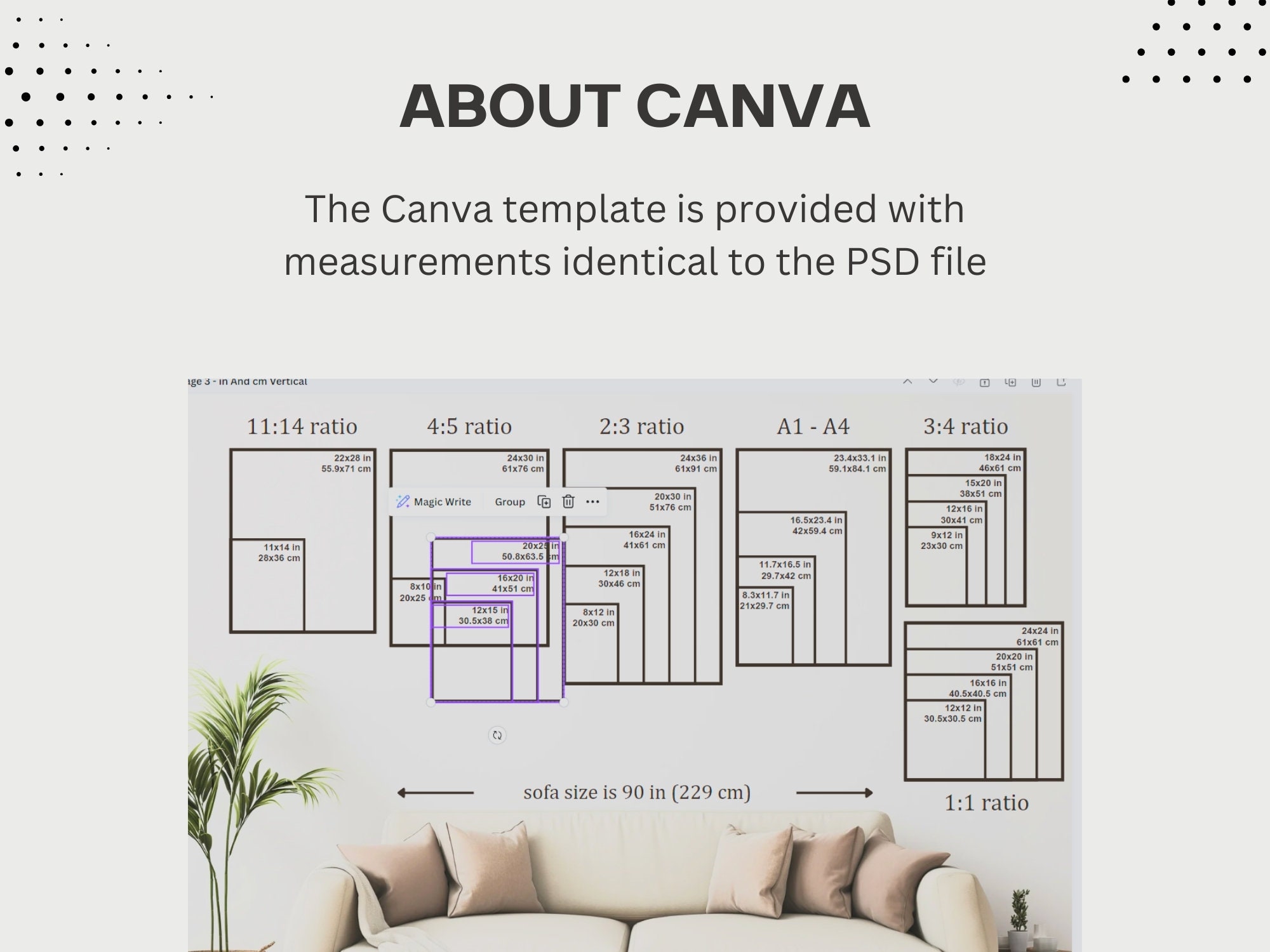 Editable Gallery Wall Art Size Guide: Canva & Photoshop Template - Etsy