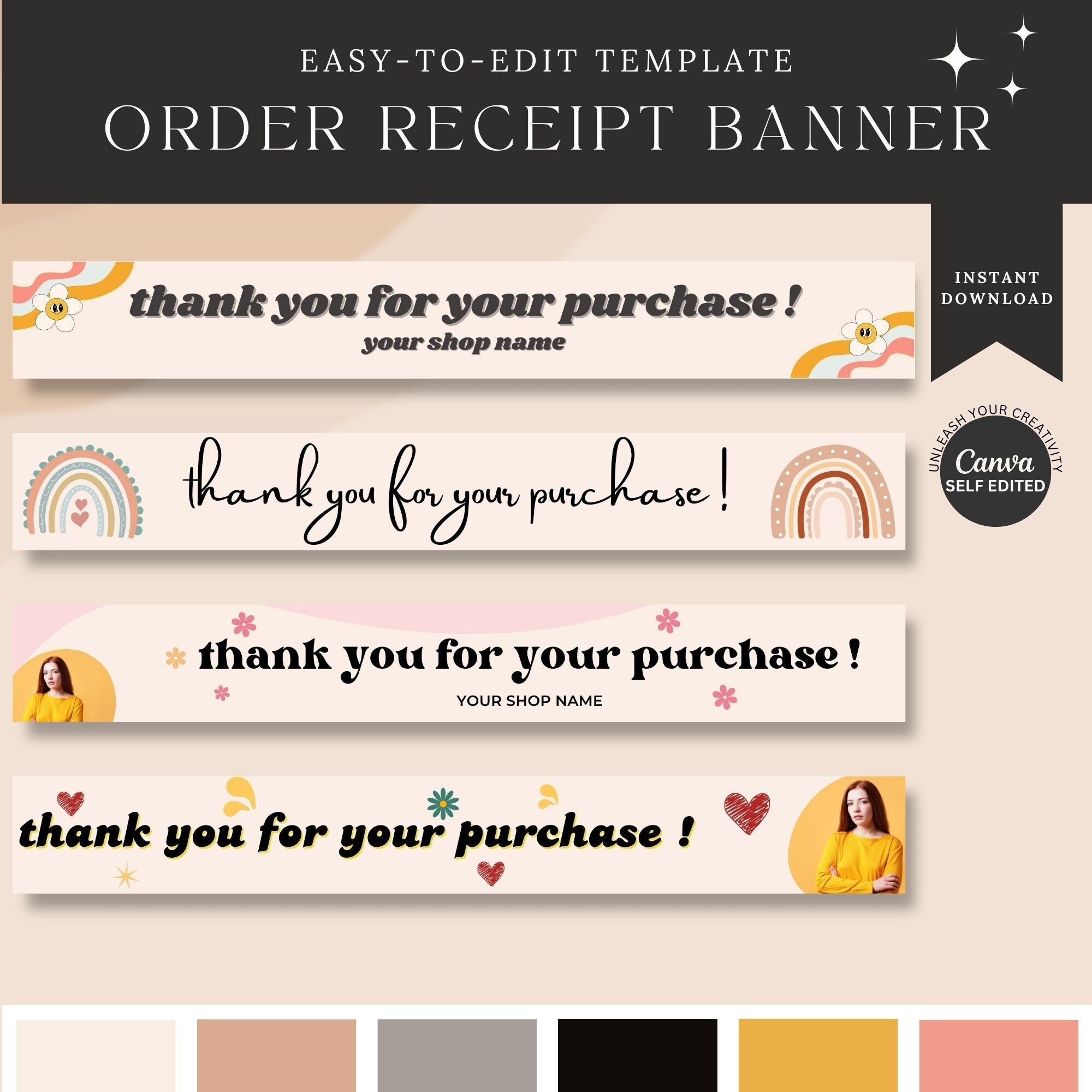 Etsy Order Receipt Banner Template: Customizable Shop Banners (Canva Editable)