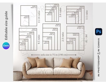 Wall Art Size Guide: Editable Canva & Photoshop Template (Digital Download)