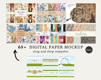 65 Digital Paper Mockup Templates for Etsy Sellers | Seamless Paper Mockup, with simple drag and drop templates