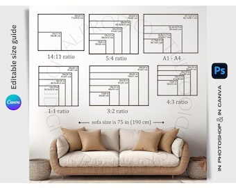 Wall Art Size Guide: Horizontal Comparison Chart (Canva & Photoshop)