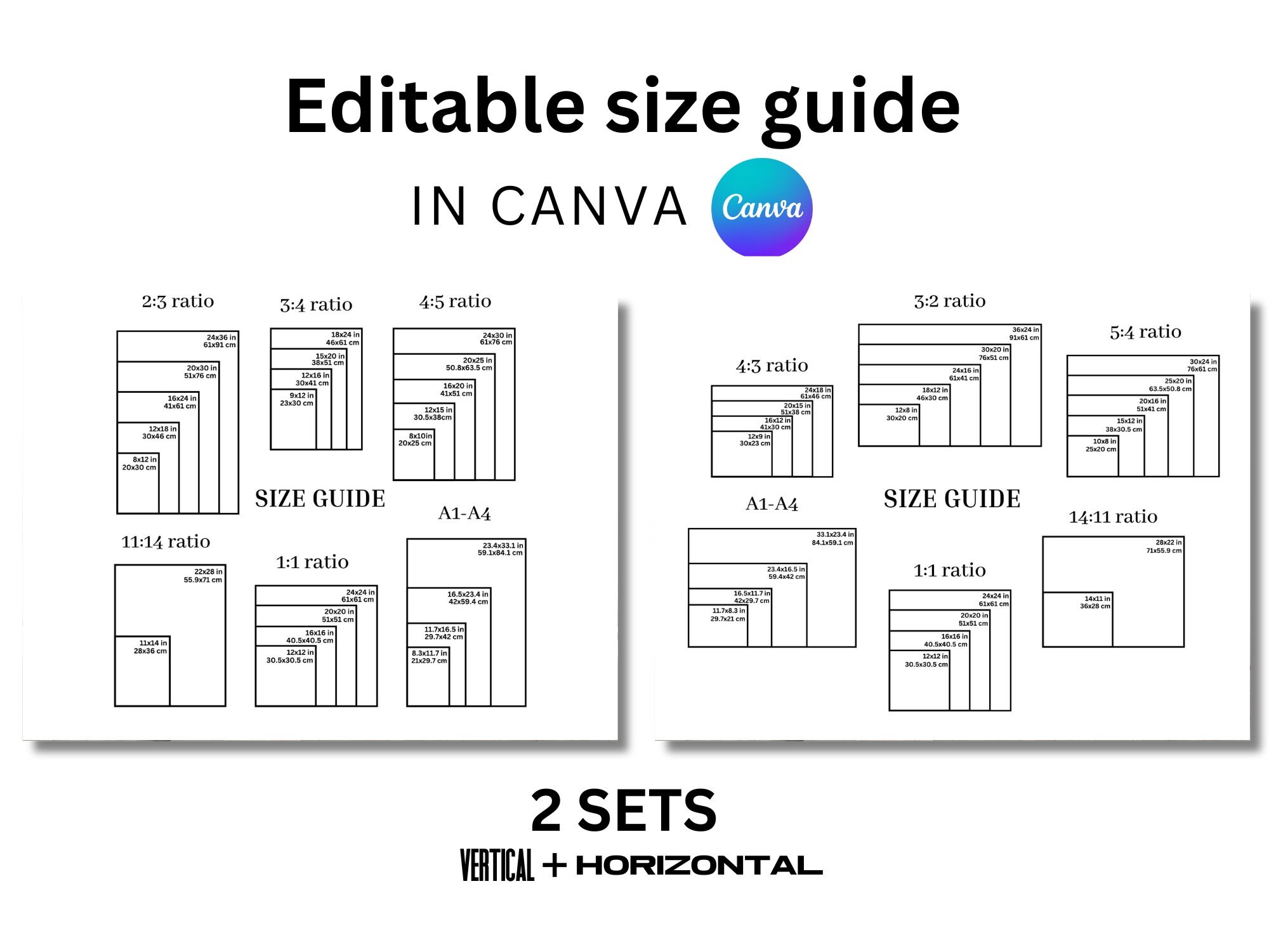 その他 Chart Gallery 5 Standard DVD Wall Art Size Guide: Vertical & Horizontal (canva Editable PDF) - Etsy