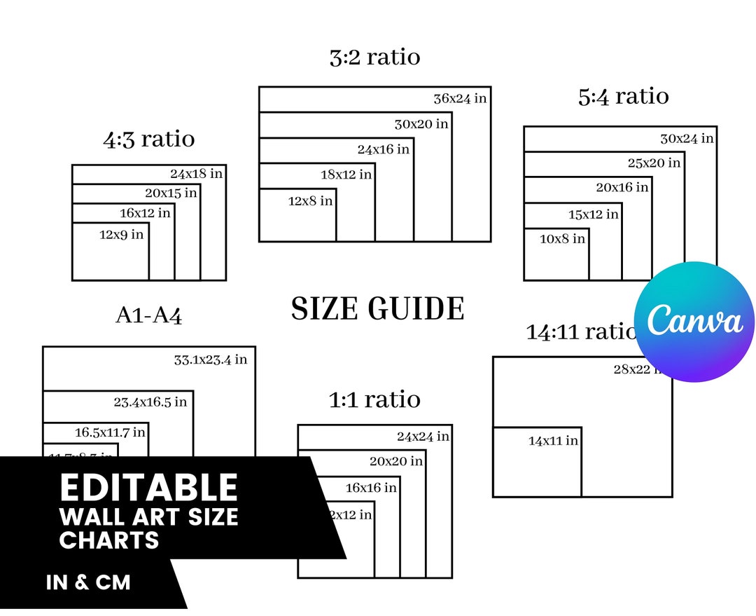 Minimalist Horizontal Art Size Guide Horizontal Frame Size Etsy