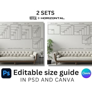 Dimensiones de arte de pared personalizables en Photoshop y Canva / Tabla de tamaños de arte de pared editable