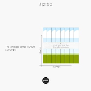 May include: A digital template for a printable planner with a blue sky and green grass design. The template is 2000 x 2000 pixels and includes the text "Write your title here".