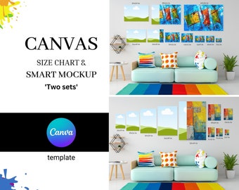 Canvas Size Chart Mockup, bearbeitbarer Rahmenleitfaden (Canva Template)