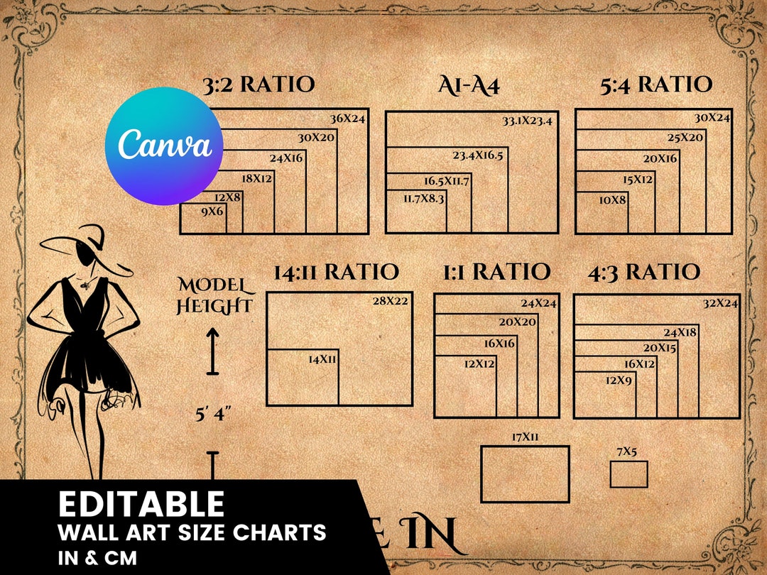 Horizontal Wall Art Size Guide Vintage Style ,aspect Ratio Frame Size Guide , Wall Display Guide