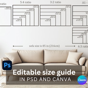 Horizontale Kunst Größentabelle | Horizontale Leinwandgrößen | cm Zoll Größentabelle | art Größe Mockup | Horizontales Verhältnis, Canva Bearbeitbar