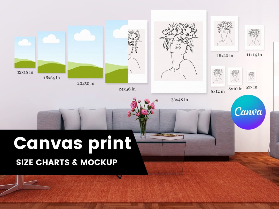 Canvas Wall Art Size Guide Mock Up, Canvas Comparison Wall Mock Up