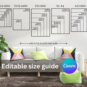 Bearbeitbare Wandkunst-Größenanleitung, Poster-Größenanleitung, Rahmengrößenanleitung, Digitaldruck-Größenanleitung, Wandkunst-Ratio-Anleitung, Kunstgrößenanleitung, Canva